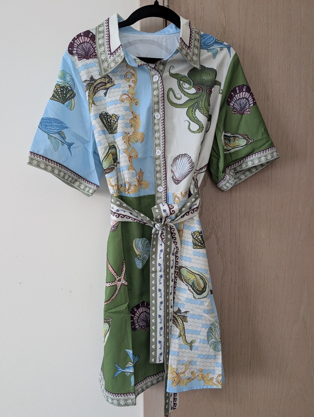 Commense Ocean Belted Shirt Dress - Size S | Summer Beach Cover-up Style - Picture 4 of 9